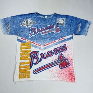 Vintage Atlanta Braves T-Shirt Men's XL White AOP 91' World Series Single Stitch